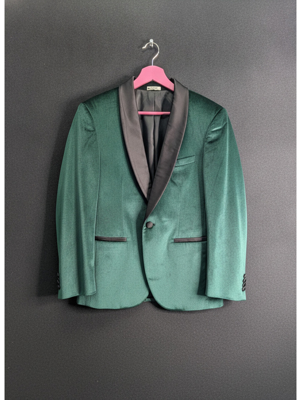 Deftduck Green Velvet Shawl Collar Blazer with Black Satin Trim